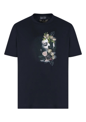 Emporio Armani floral-print portrait T-shirt - Black