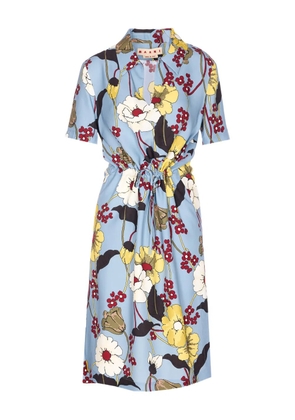 Marni floral-print V-neck dress - Blue