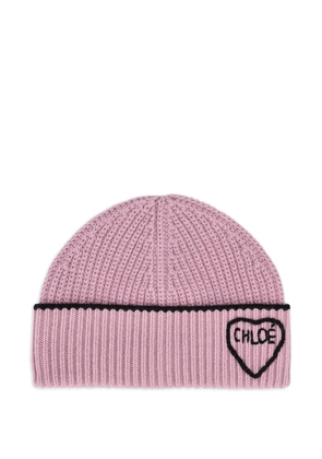 Chloé Encoeur ribbed beanie hat - Pink