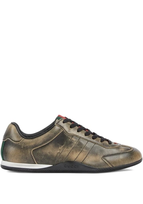 Gucci distressed web-stripe sneakers - Brown
