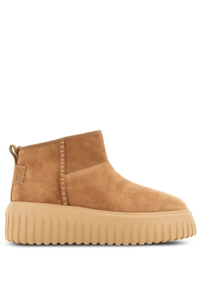 Hogan logo-patch suede boots - Brown