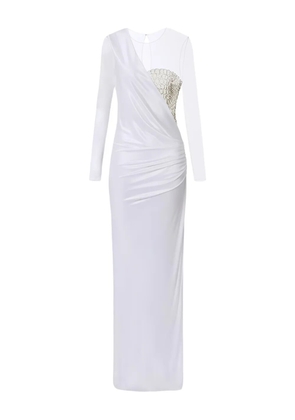 Elisabetta Franchi tulle-panel crocodile-effect maxi dress - White