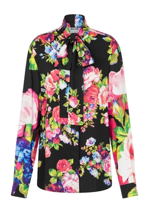 Moschino floral-pattern tie-neck blouse - Black