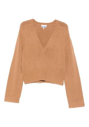 GANNI V-neck logo-detail knitwear - Brown