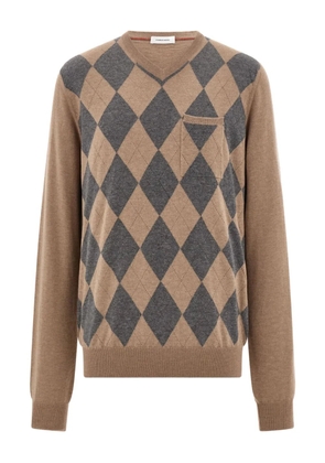 Ferragamo V-neck argyle virgin-wool sweater - Neutrals