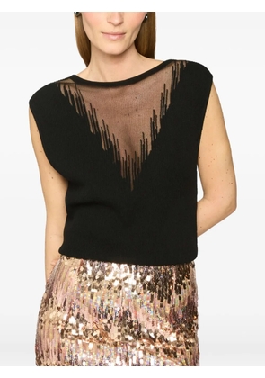 Genny sheer-panel ribbed top - Black