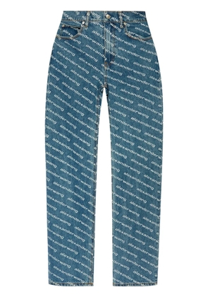 Alexander Wang logo print sequined mid-rise straight leg trousers - Blue