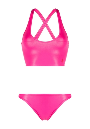 The Attico logo-embroidered crossover-strap bikini - Pink