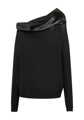 Alberta Ferretti satin-panelled one-shoulder sweater - Black