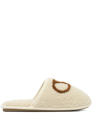 Valentino Garavani logo-embroidered sheepskin slippers - Neutrals