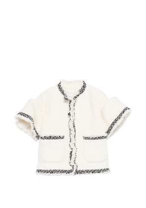 sacai fringed tweed jacket - Neutrals