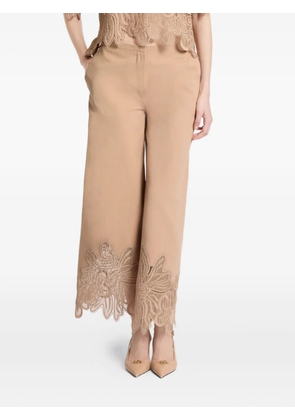 Elie Saab embroidered lace-detailed trousers - Neutrals