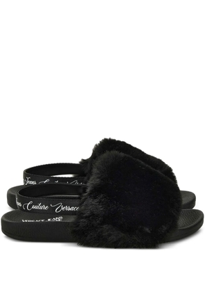 Versace Jeans Couture fur-trimmed slingback slides - Black