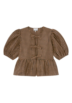 GANNI gingham bow blouse - Brown