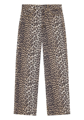 GANNI leopard print denim trousers - Brown