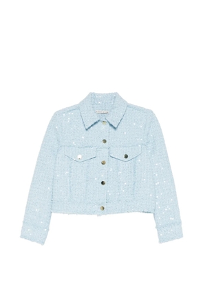 alice + olivia Chloe sequin-detail cropped tweed jacket - Blue