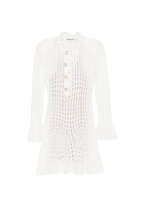 Self-Portrait ruffled button mini dress - White