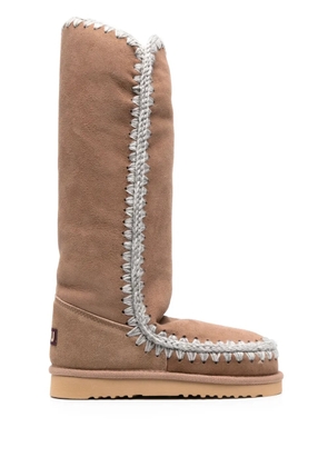 Mou crochet-trim suede boots - Brown