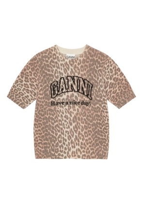 GANNI intarsia-knit logo T-shirt - Neutrals