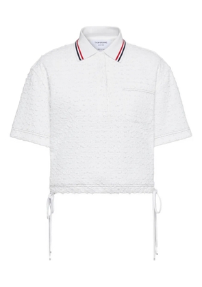 Thom Browne ribbon tweed drawstring polo top - White