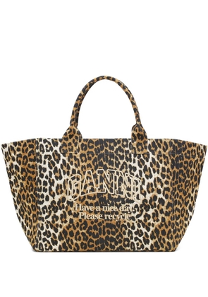 GANNI XXL leopard-print tote bag - Neutrals