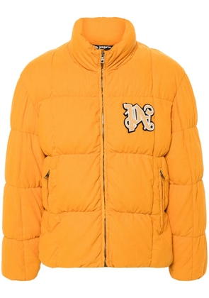 Palm Angels logo-patch corduroy down jacket - Orange
