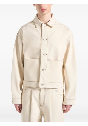 Manière De Voir Damien back-pleat cream denim jacket - Neutrals