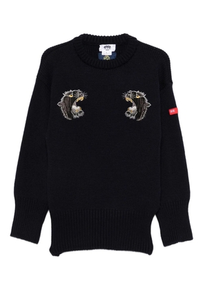 Junya Watanabe MAN embroidered crew-neck sweater - Blue