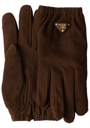 Prada triangle-logo suede gloves - Brown