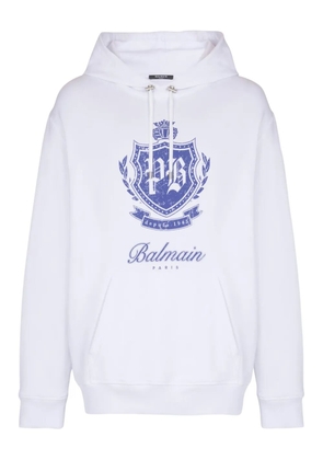 Balmain College Emblem print hoodie - White