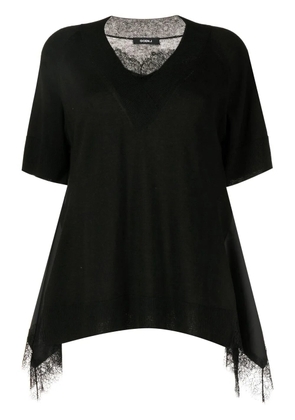 Goen.J lace-trim V-neck T-shirt - Black