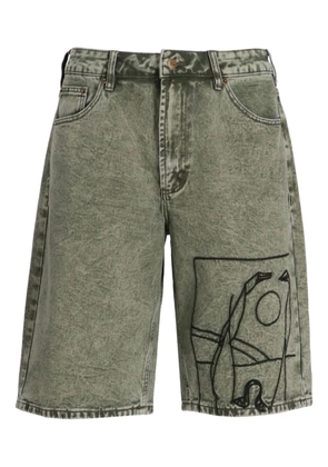 BY PARRA embroidered-panel cotton shorts - Green