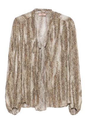 TWINSET animal-print tie-neck blouse - Brown