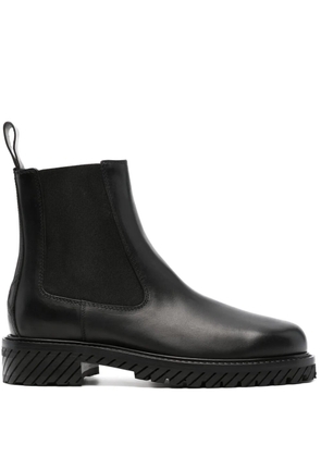 Off-White round-toe leather ankle boots - Black
