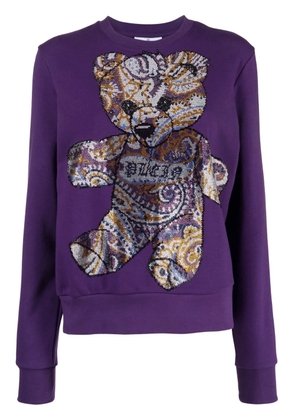 Philipp Plein rhinestoned teddy bear-print sweatshirt - Purple