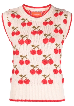 La DoubleJ Cherry patterned intarsia-knit vest - White