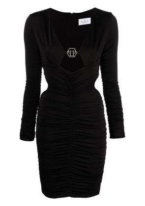 Philipp Plein logo-plaque ruched minidress - Black