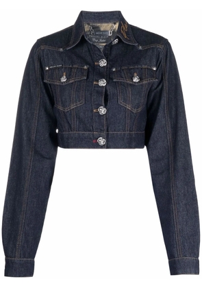 Philipp Plein Chains cropped denim jacket - Blue