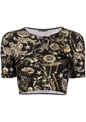 Philipp Plein graphic-print cropped T-shirt - Black