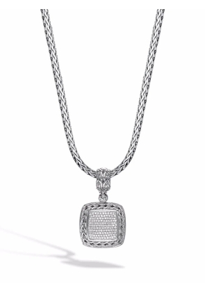 John Hardy Classic Chain diamond pavé medium square pendant - Silver