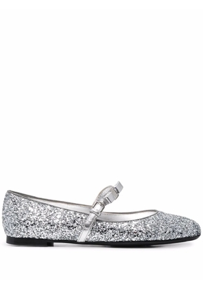 Ferragamo bow-detail glitter ballerina shoes - Silver