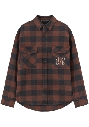 Palm Angels monogram-print checked shirt - Brown