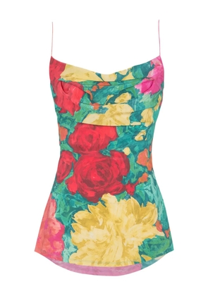 Balmain rose-print tank top - Green