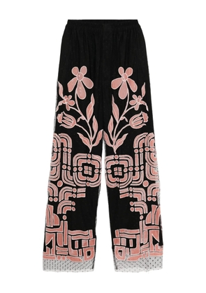 Biyan floral-embroidered trousers - Black