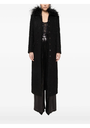 NISSA feathers detail bouclé coat - Black