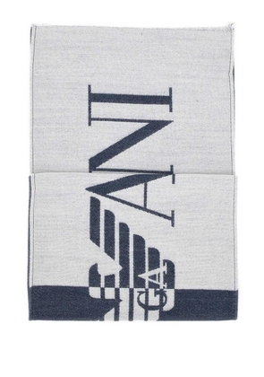 Emporio Armani logo-embellished fringed scarf - White