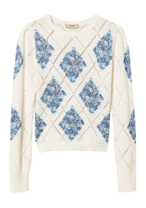 TWINSET diamond-pattern floral sweater - White