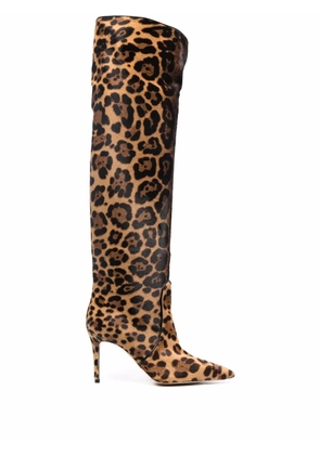 Scarosso x Brian Atwood Carra leopard-print boots - Brown