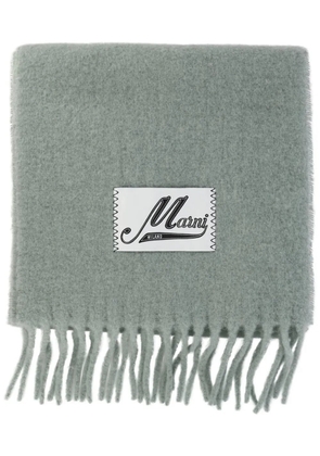 Marni logo-appliqué fringed scarf - Green