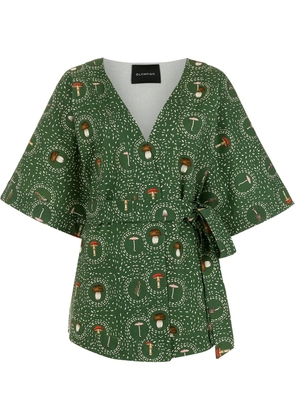 Olympiah mushroom-print wrap top - Green